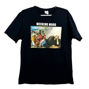 ZARA‎ Weekend Mood Graphic T Shirt Men's Large Black Meme Art Tee